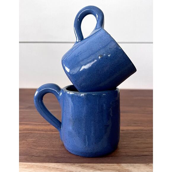 Petite Handmade Pottery Coffee Tea Mug Cup Set of 2 Royal Blue - Picture 2 of 8